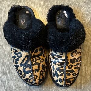UGG Black and Tan Leopard Print Women's Scuffette  Slippers